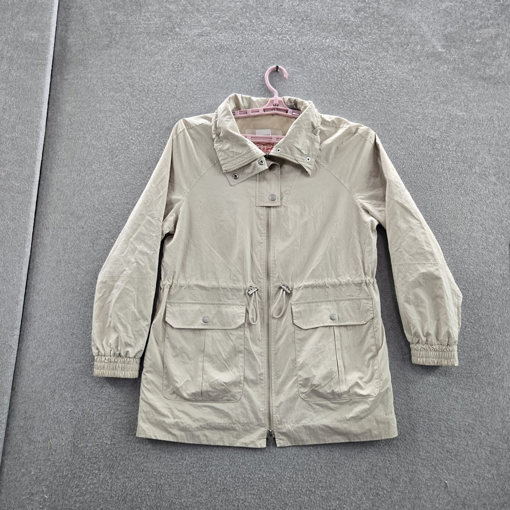 Levi's Women Jacket‎ M Beige Nylon Blend Utility Cinch Waist Anorak Rain